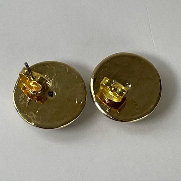 Black Stone Gold Tone Round Earrings - Picture 3 of 6